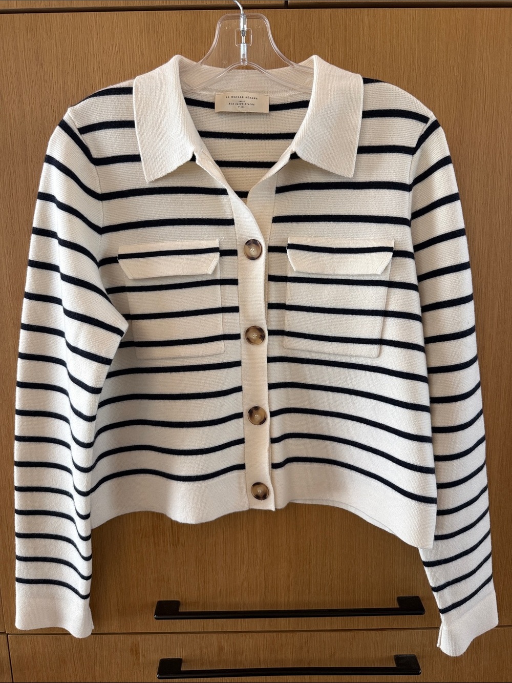 Sézane Betty Cardigan in Ecru and Navy Blue Color Womens size Small/Medium - Picture 2 of 13